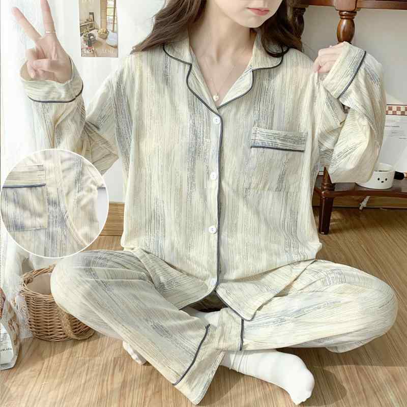 マタニティウェア レディース 授乳服 春秋 産後 開襟 カットソー ズボン 上下セット 婦人服 コットン風 長袖 ルームウェア 部屋着 M L XL 2XL 3XL