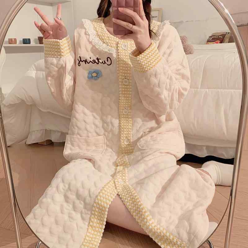 マタニティウェア レディース 授乳服 ワンピース 秋冬 産後 パジャマ 厚手 ポリエステル かわいい 部屋着