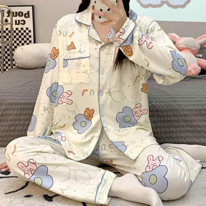 マタニティ パジャマ レディース 長袖 授乳服 春秋 上下セット 前開き 産後 ポリエステル かわいい ル..