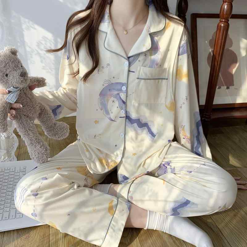 パジャマ レディース 妊婦 春秋 長袖 前開き 授乳服 薄手 ポリエステル かわいい 産後 上下セット ルー..