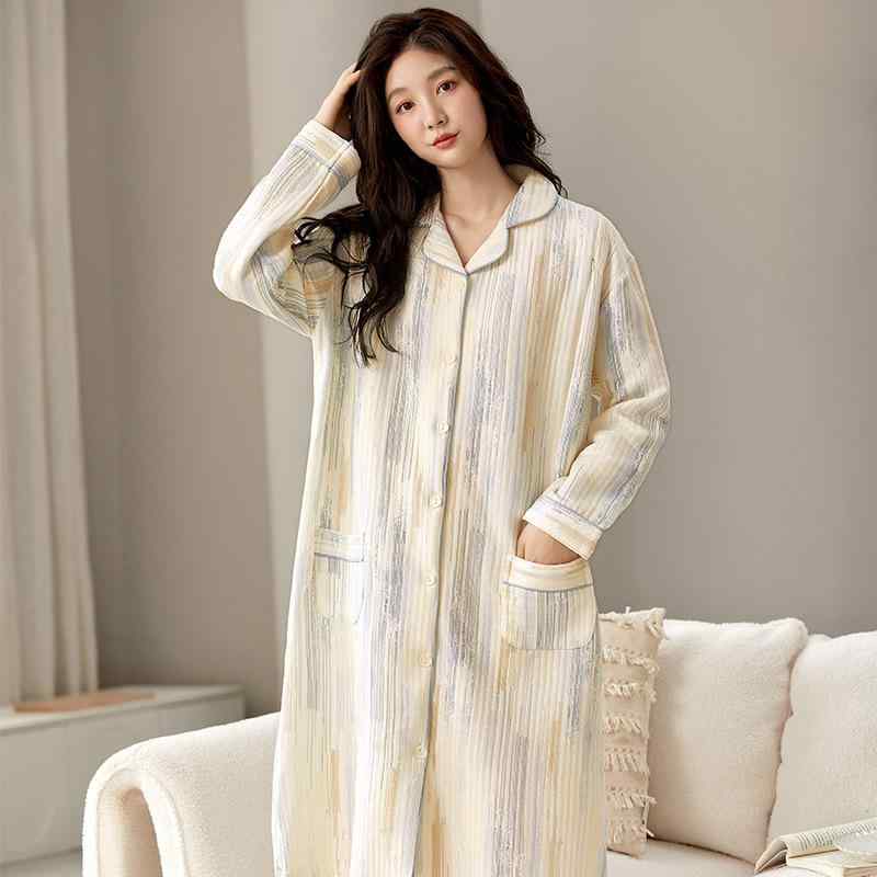 パジャマ レディース 秋冬 授乳服 産後 マタニティ ワンピース 長袖 前開き あったか ポリエステル か..