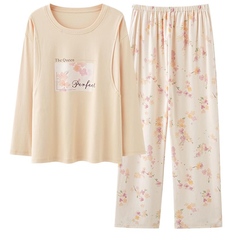 マタニティウェア 授乳服 レディース 春秋 セットアップ 産後 授乳 伸縮性 通気性 吸汗 ポリエステル パジャマ ルームウェア M L XL XXL