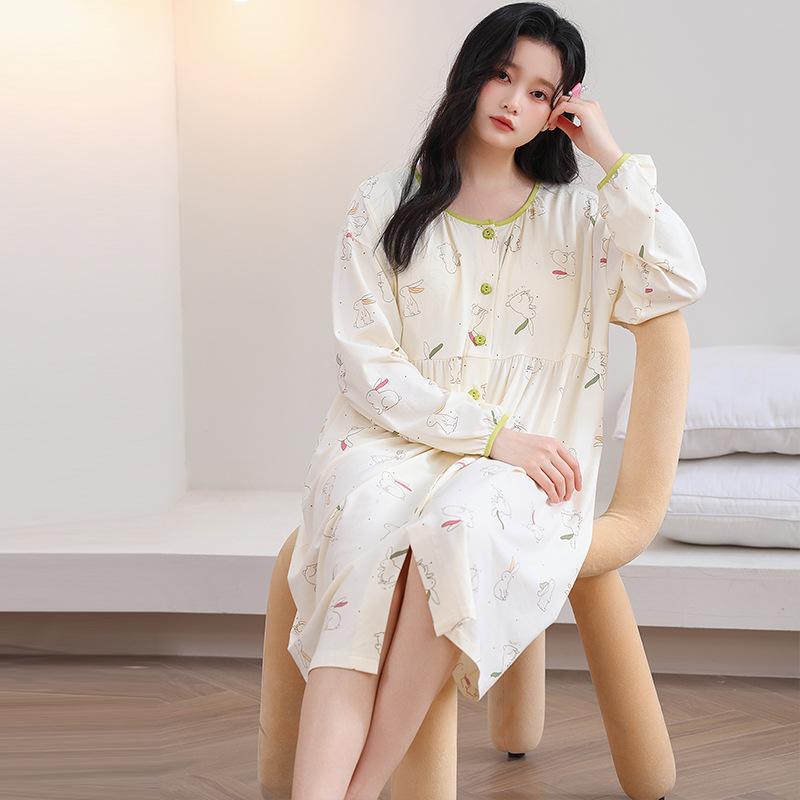 マタニティウェア レディース 春秋 長袖 コットン 前開き 授乳服 産前 産後 パジャマ 薄手 イエロー グ..