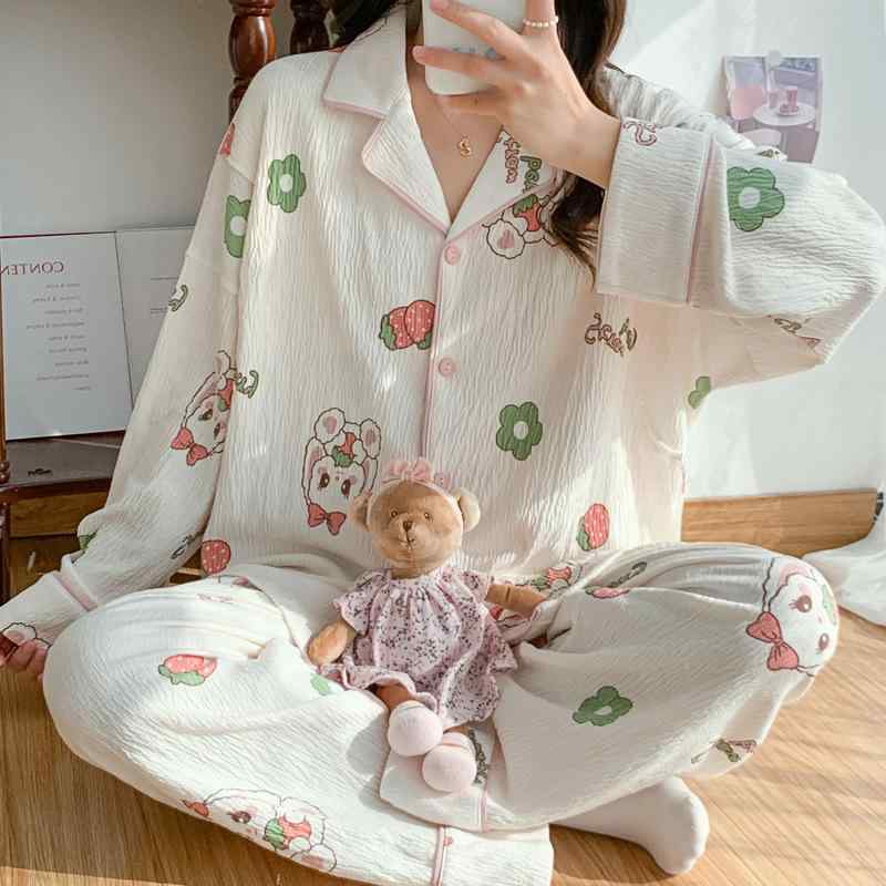 マタニティ レディース パジャマ 春秋 授乳服 綿 部屋着 ルームウェア 長袖 長ズボン 前開き 産後 かわ..