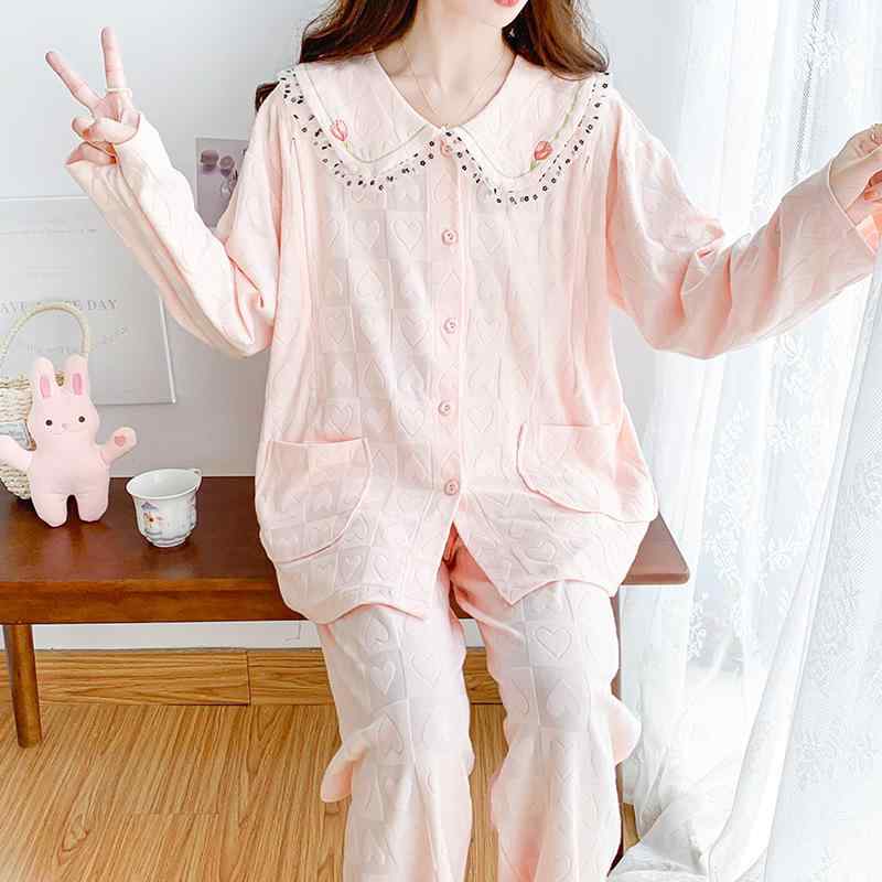 マタニティウェア レディース 授乳服 コットン 前開き 長袖 長ズボン パジャマ ルームウェア 大きいサ..