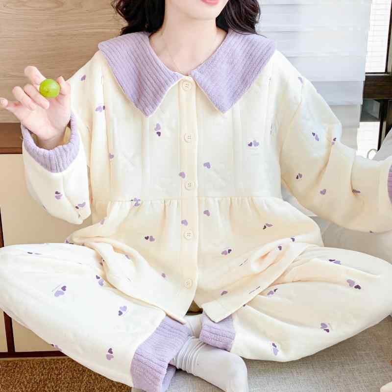 パジャマ レディース マタニティ 秋冬 授乳服 大きいサイズ 長袖 長ズボン 部屋着 セットアップ ポリエ..