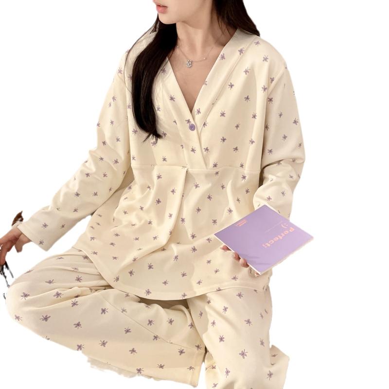 マタニティウェア レディース 授乳服 春夏 秋冬 和風 妊婦 パジャマ 長袖 長ズボン 再生繊維 吸汗性 パ..