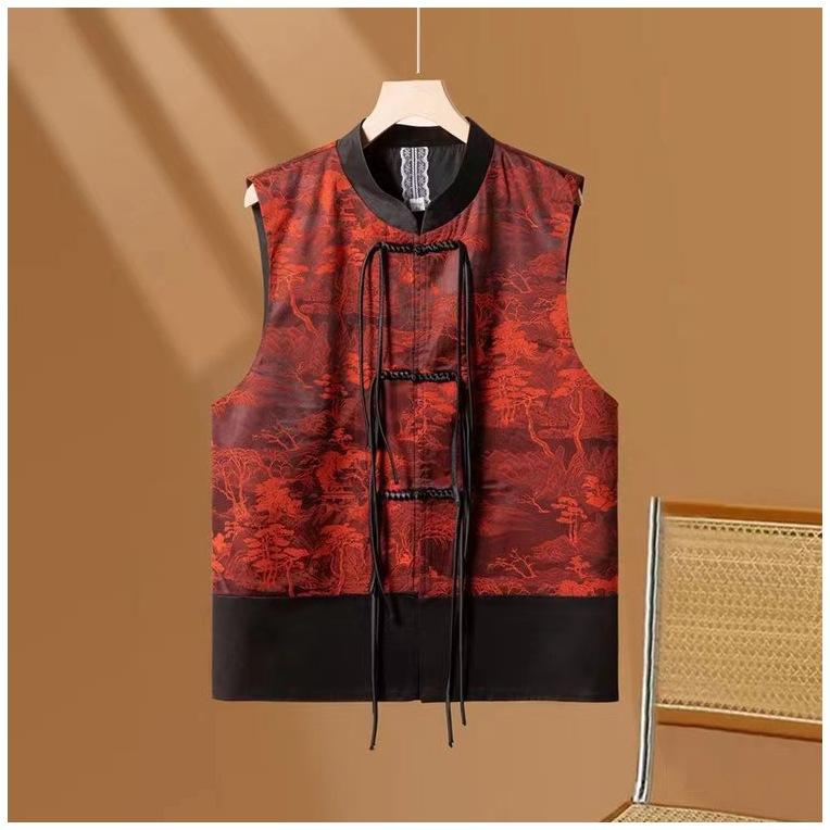 ベスト レディース 春夏 Uネック ポリエステル チャイナ風 レトロ ママ向け ゆったり カーディガン 羽..