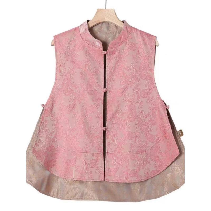 マタニティウェア 新しい中国風 両面着用 ベスト フリル 春秋 個性的な織り柄 薄手 気質 ノースリーブ ..