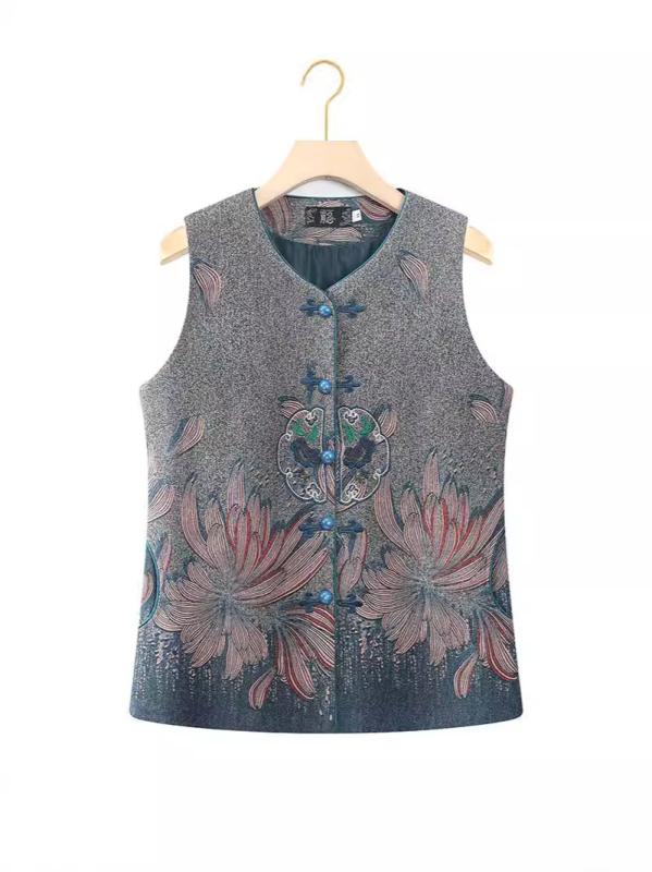 ベスト レディース 秋冬 ミセス ファッション 新中式 馬甲 国風 花柄 背心 おばあちゃん カンフー ジャ..