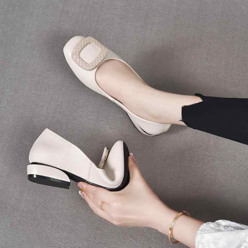 パンプス レディース 本革 スクエアトゥ 太ヒール ローヒール ミドルヒール スリッポン ぺたんこ 柔らかい 痛くない 歩きやすい フラット 春夏 秋冬 黒 赤...