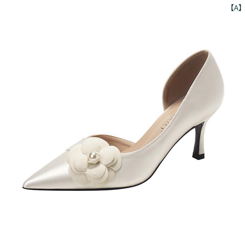 ウェディングシューズ レディース パンプス ハイヒール 7cm 8cm 結婚式 花嫁 ブライダルシューズ パーティーシューズ ポインテッドトゥ 花柄 白 ホワイ...