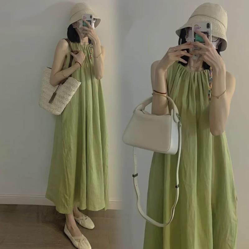 ワンピース レディース マタニティ 授乳服 ノースリーブ コットン 夏 ミモレ丈 Aライン 妊婦服 ゆった..