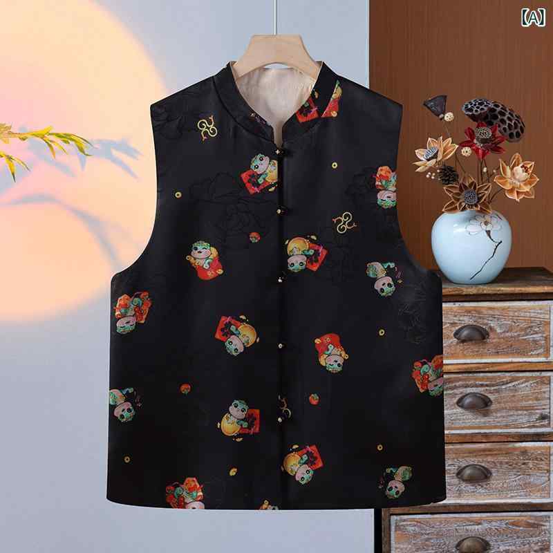 ベスト レディース ママ ミセス ベスト トップス 提花 襟なし 丸首 ラウンドネック 背心 ゆったり 中華..