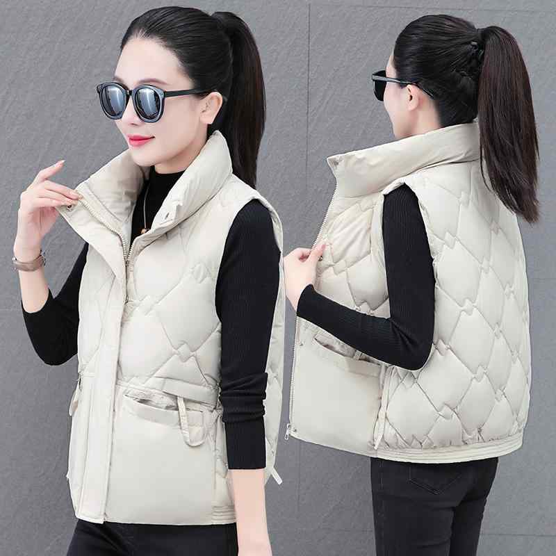 ベスト レディース 秋冬 防風 立ち襟 ダウン 中綿 ショート丈 ミセス シニア 高齢者 向け 袖なし チョ..