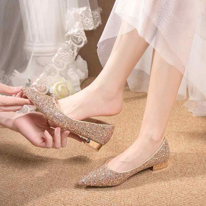 ウェディングシューズ レディース パンプス 結婚式 ブライダルシューズ 太ヒール ラインストーン ポインテッドトゥ エナメル 春夏 銀色 金色 22.0cm 2...