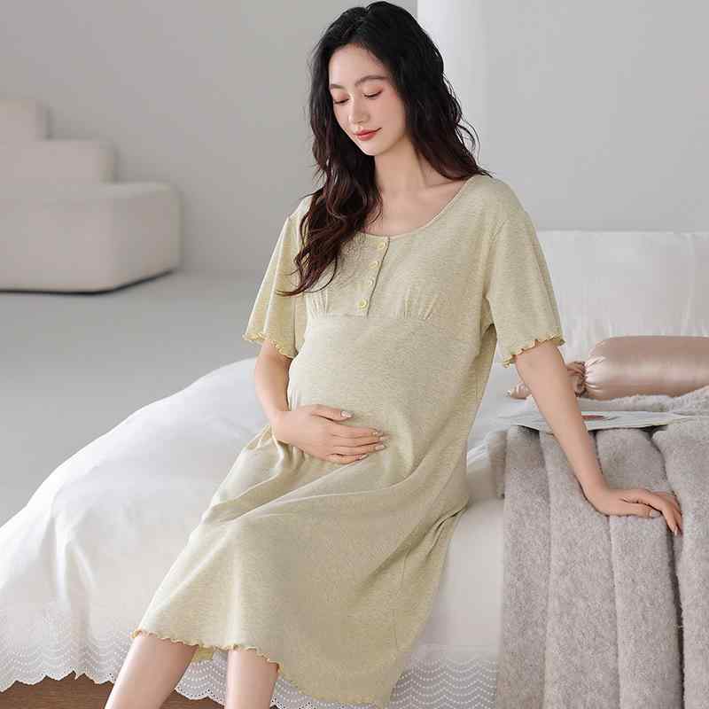 マタニティワンピース レディース 授乳服 産後 パジャマ ルームウェア モダール 半袖 ひざ丈 M L XL XX..