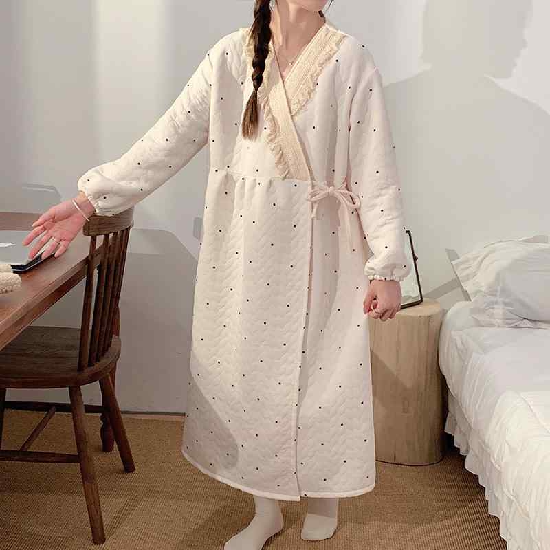 ワンピース レディース マタニティ 長袖 Vネック コットン 授乳服 ロング丈 厚手 文芸 産前 産後 ルー..