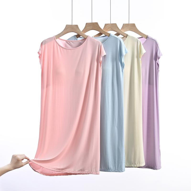 ワンピース レディース 接触冷感 半袖 ルームウェア モダール サマーワンピース 膝丈 M L XL イエロー ..