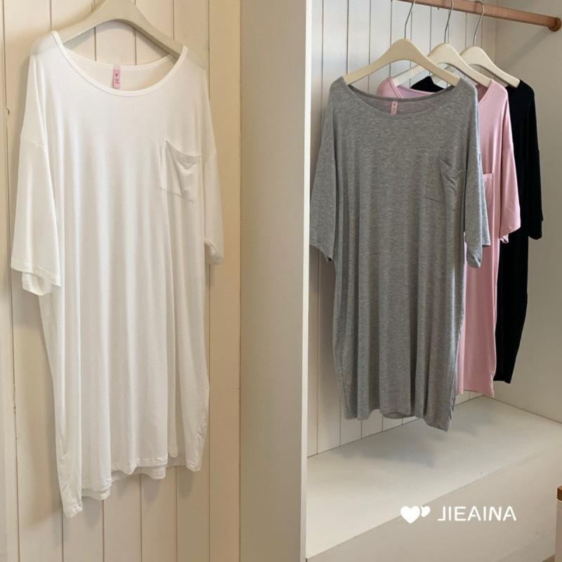 ワンピース レディース 大圆领 五分袖 膝丈 モーダル ゆったり 纯色 かわいい 少女粉 纯欲白 格蕾灰 ブ..