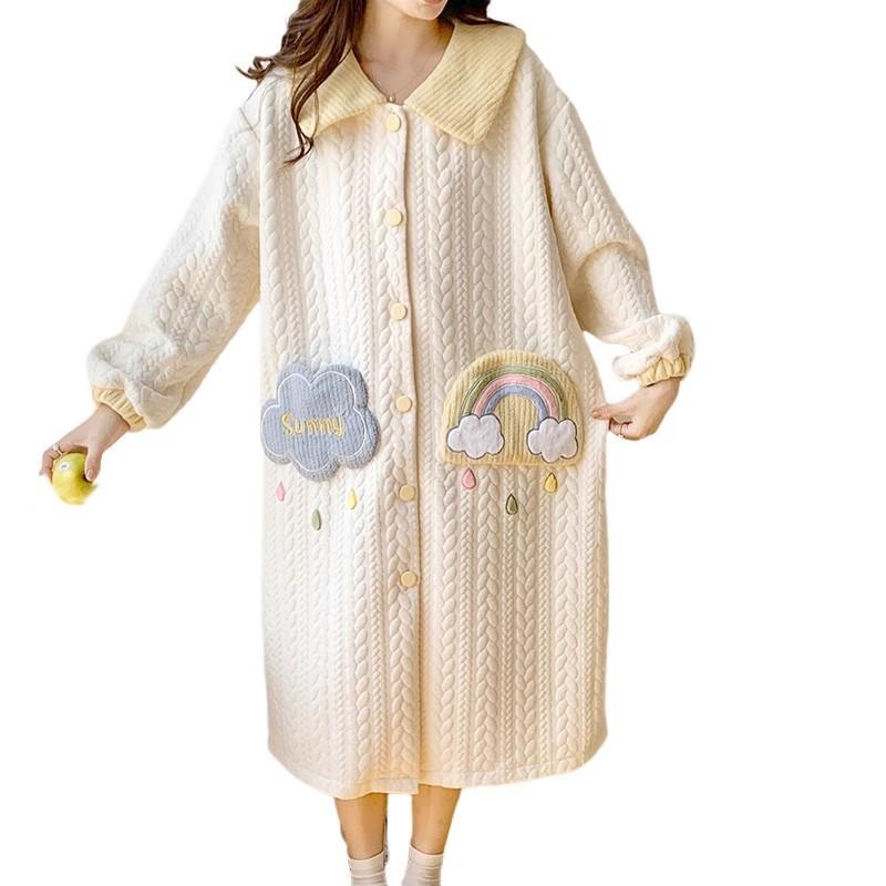 マタニティ パジャマ レディース 秋冬 長袖 前開き コットン 厚手 授乳服 ワンピース 産後 部屋着 ルー..