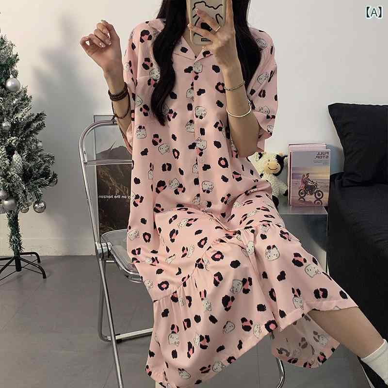 パジャマ レディース 夏用 接触冷感 シャツワンピース 膝丈 部屋着 ホームウェア ルームウェア 大寸 ゆ..