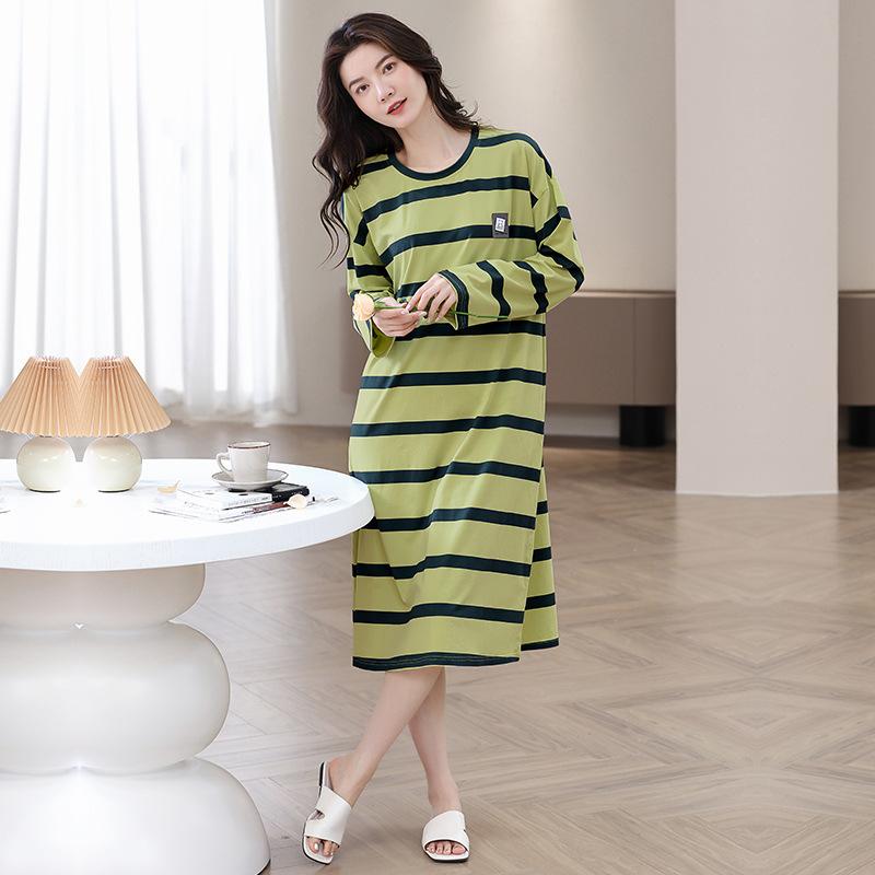 ワンピース レディース 長袖 春秋 綿100% 部屋着 普段使い 寝巻き ルームウェア かわいい 薄手 ゆった..