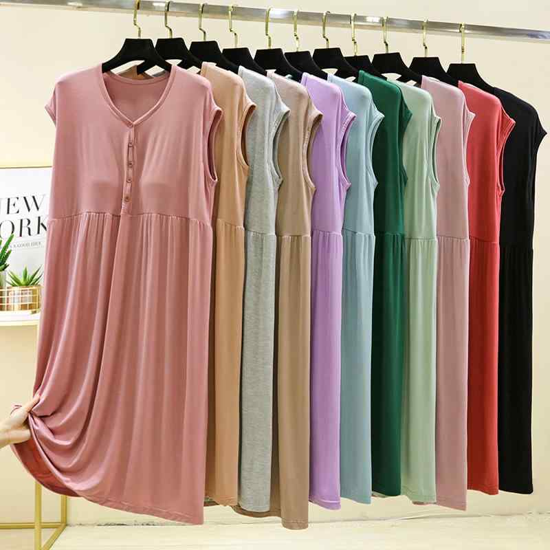 ワンピース レディース マタニティ 授乳服 部屋着 パジャマ Vネック ノースリーブ モダール ゆったり ..