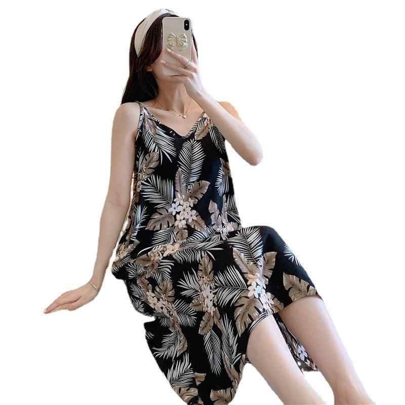 ワンピース レディース 春夏 薄手 接触冷感 Vネック ノースリーブ ロング丈 ルームウェア 部屋着 涼し..