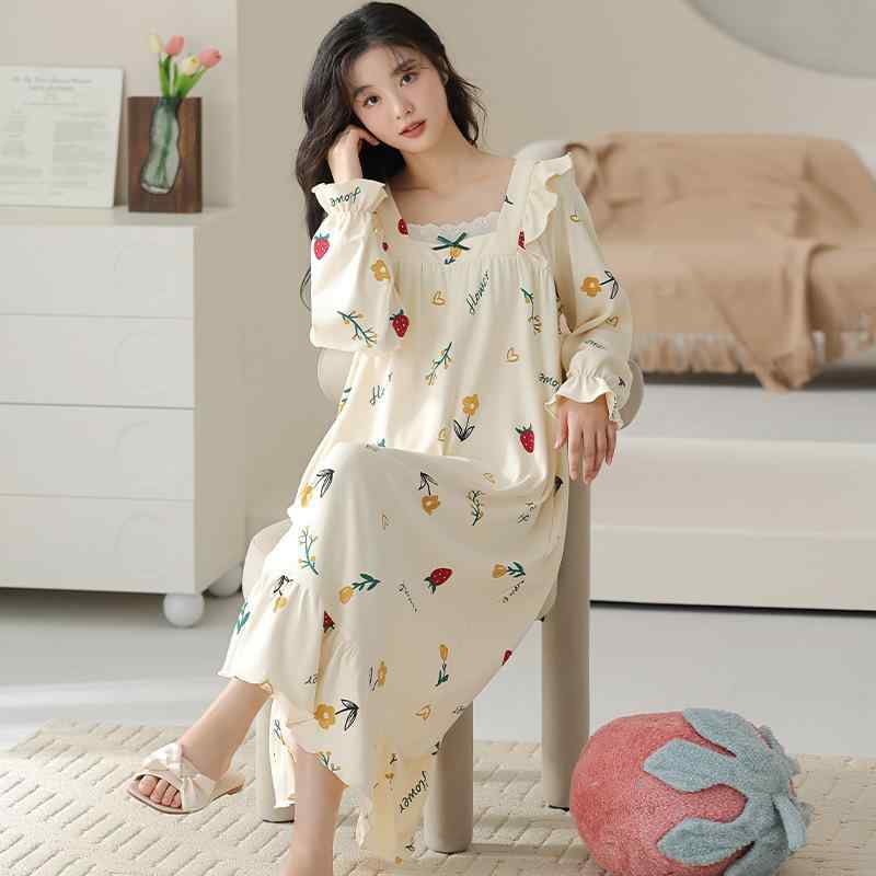 ワンピース レディース ルームウェア 秋冬 春 妊婦 授乳 パジャマ かわいい 長袖 綿100% 保温 伸縮性 ..