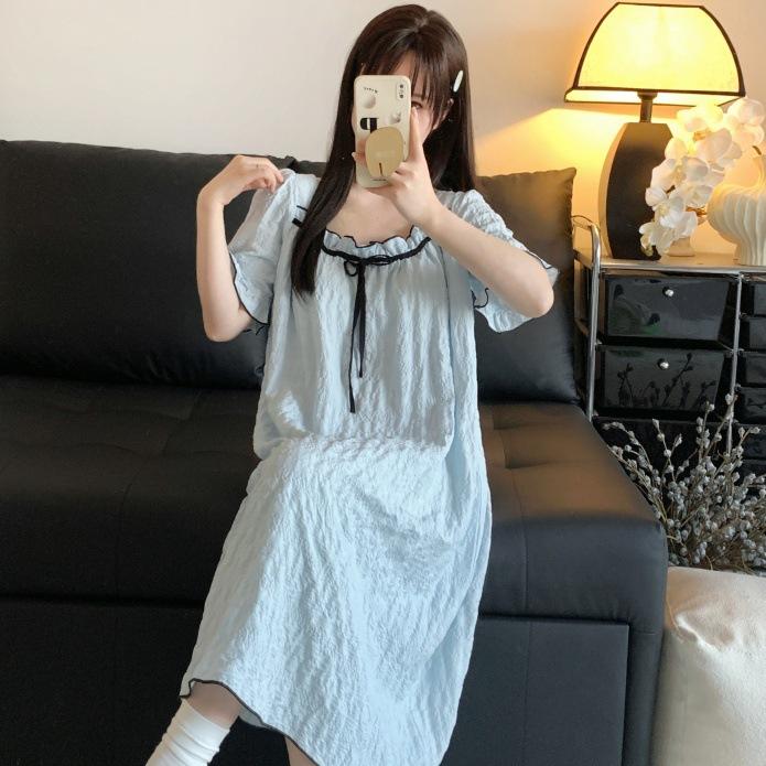 ルームウェア レディース 半袖 膝丈 ワンピース 接触冷感 ゆったり かわいい 締め付けない パッド付き ..