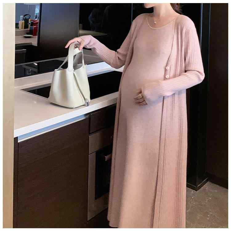 ワンピース レディース マタニティ 授乳服 春秋 長袖 カーディガン セット 粘胶纤维 ビスコース レーヨ..