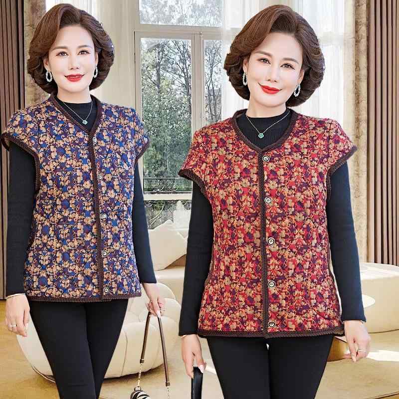 ベスト レディース 中高年 ママ向け アウター 格子柄 裏起毛 あったか 保温 ノースリーブ 袖なし 1号色..