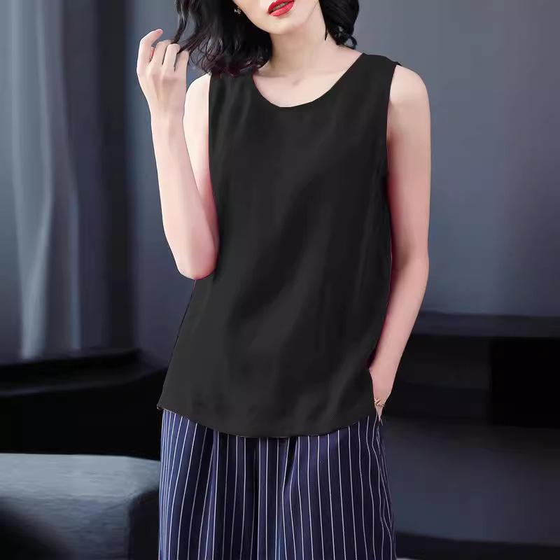 タンクトップ レディース 黒色 スリムフィット ラウンドネック ノースリーブ トップス 韓国風 灰色 黄..