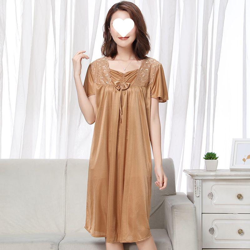 ワンピース レディース 大きいサイズ 接触冷感 レース 半袖 膝丈 部屋着 寝巻き パジャマ ルームウェア..