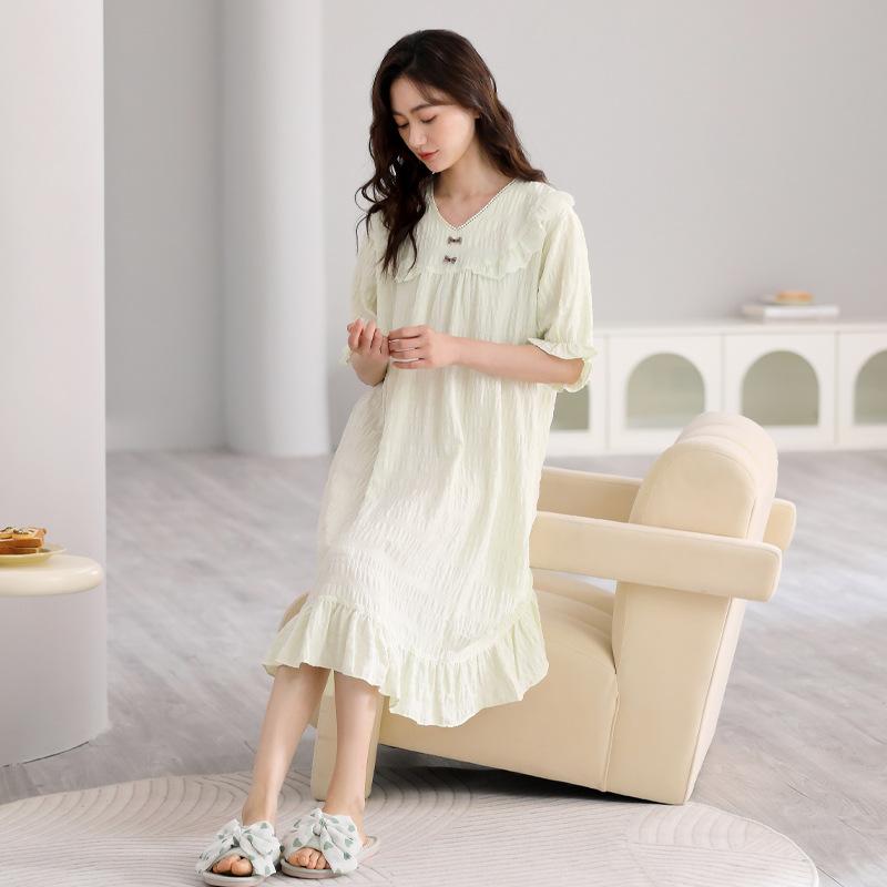 ワンピース レディース 半袖 膝丈 ルームウェア 接触冷感 部屋着 かわいい ゆったり 涼しい 通気性 快..