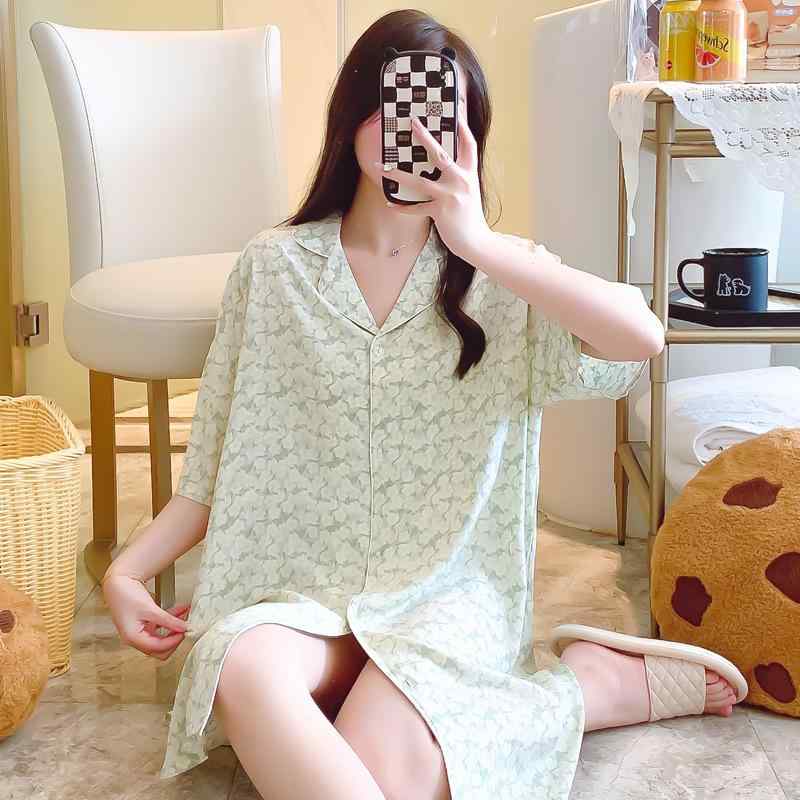 ワンピース レディース 半袖 膝丈 コットン 寝巻き ルームウェア 部屋着 涼しい 快適 ゆったりサイズ ..