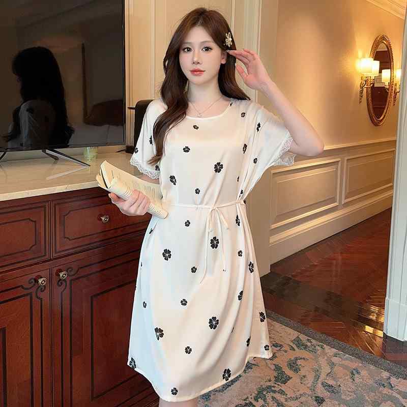 ワンピース レディース 春夏 半袖 接触冷感 大きいサイズ ゆったり ルームウェア 部屋着 寝巻き サテン..