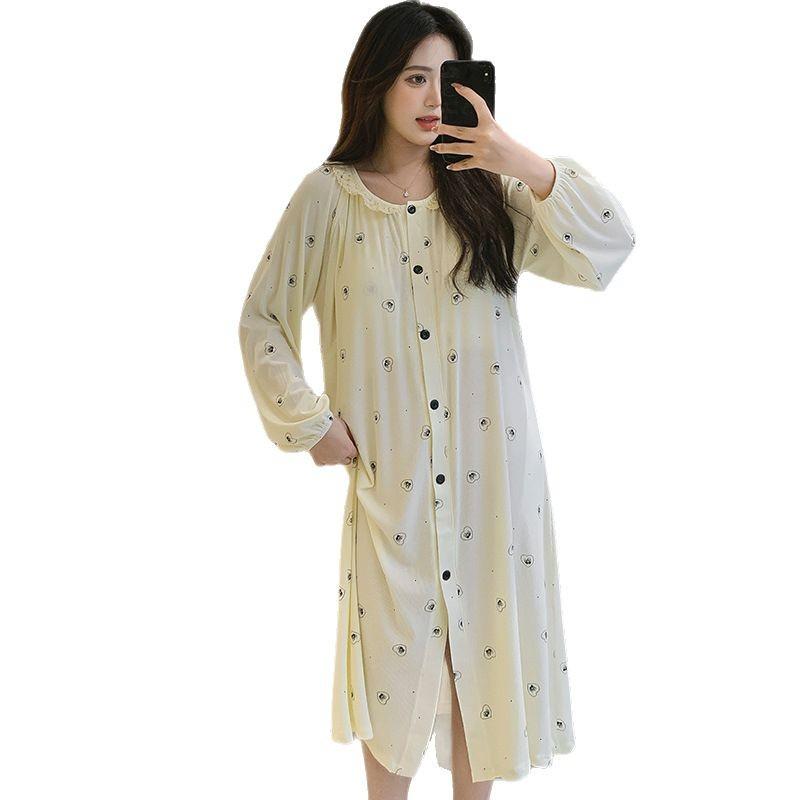 マタニティウェア レディース モダールコットン 長袖 授乳 パジャマ ワンピース 春夏 秋冬 前開き ロン..