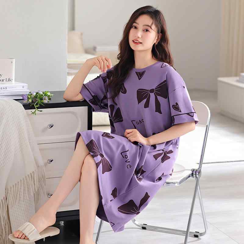 ワンピース レディース 半袖 夏 コットン100％ 涼しい 膝丈 かわいい 丸首 部屋着 普段使い