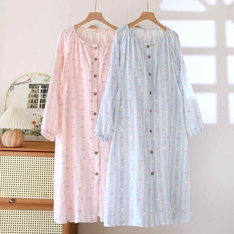 ワンピース レディース 授乳服 春夏秋冬 長袖 コットン 前開き マタニティ 産後 部屋着 パジャマ かわ..