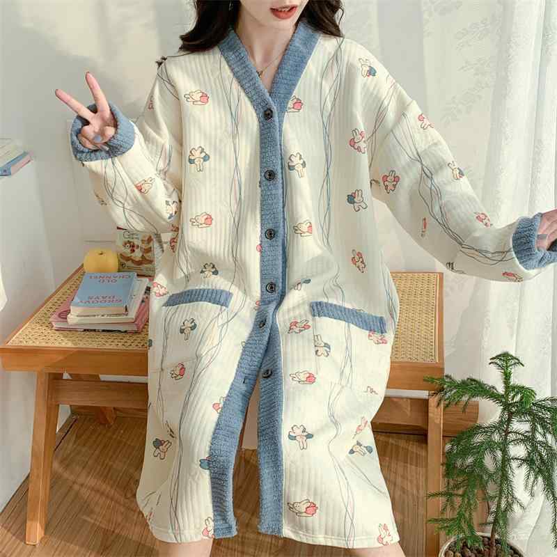 パジャマ レディース 秋冬 授乳服 ワンピース ポリエステル 大码 妊婦 産後 マタニティウェア かわいい..