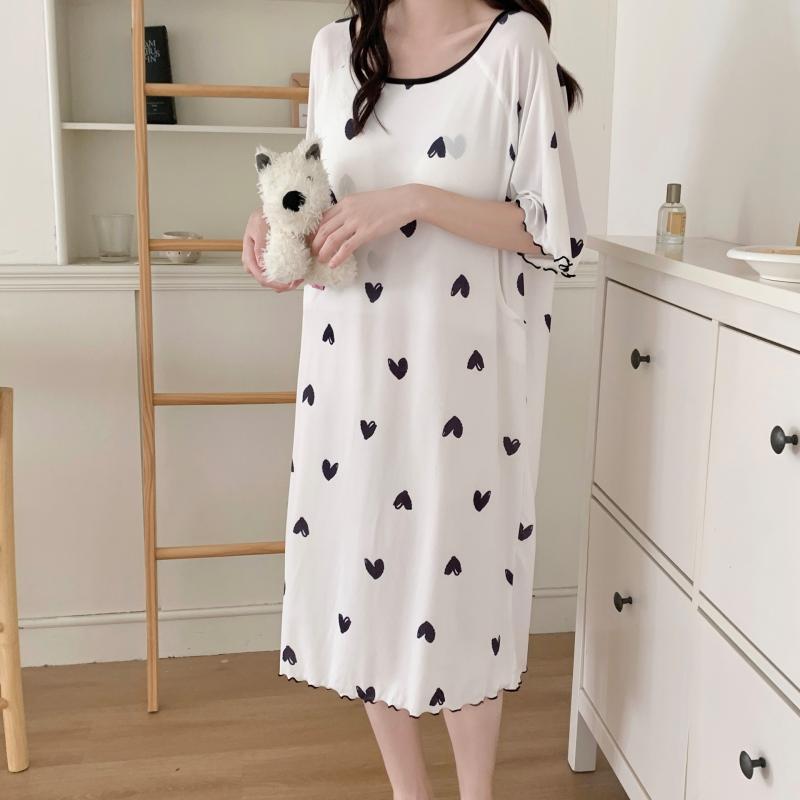 パジャマ レディース 授乳服 半袖 マタニティ ワンピース モダールコットン 薄手 産後 ルームウェア ホ..