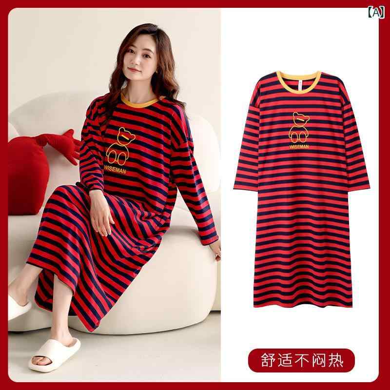 ワンピース レディース 春秋 長袖 綿 ストライプ かわいい 部屋着 ルームウェア 大きいサイズ ゆったり..