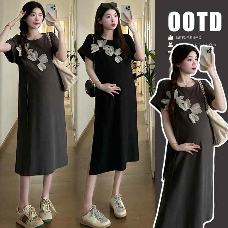 ワンピース レディース マタニティ 妊婦 婦人服 寝巻き パジャマ ブラック グレー ポリエステル ラウン..