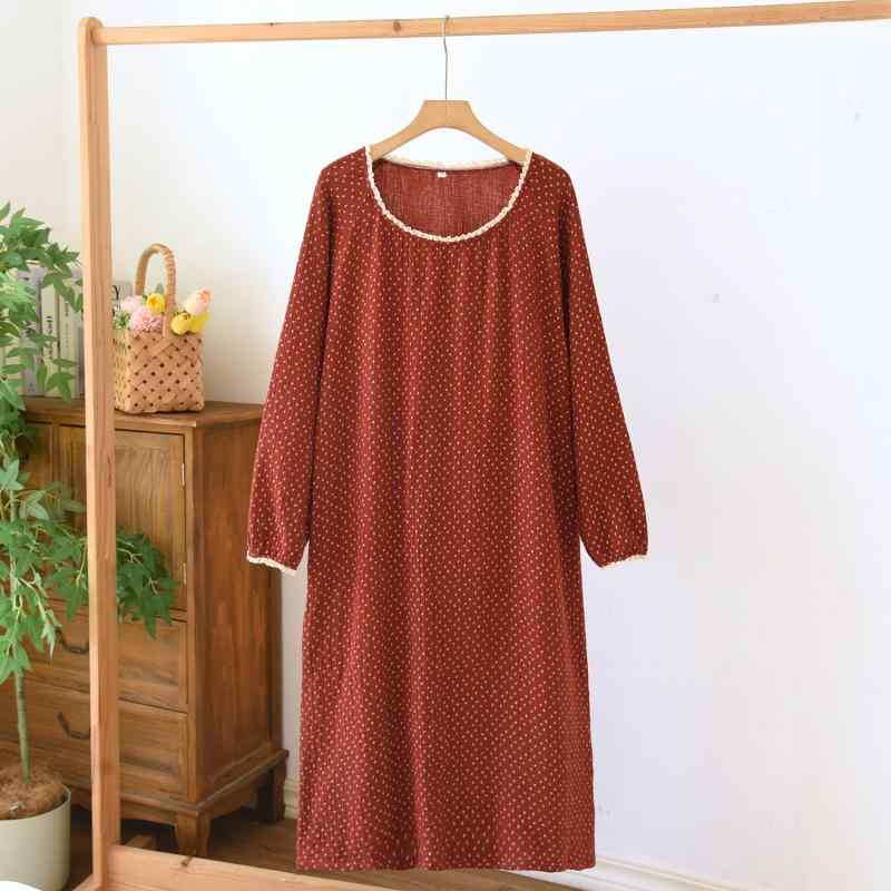 ワンピース レディース 長袖 楊柳 コットン 二重ガーゼ ホームウェア ワインレッド 花柄 M L XL 春夏 ..