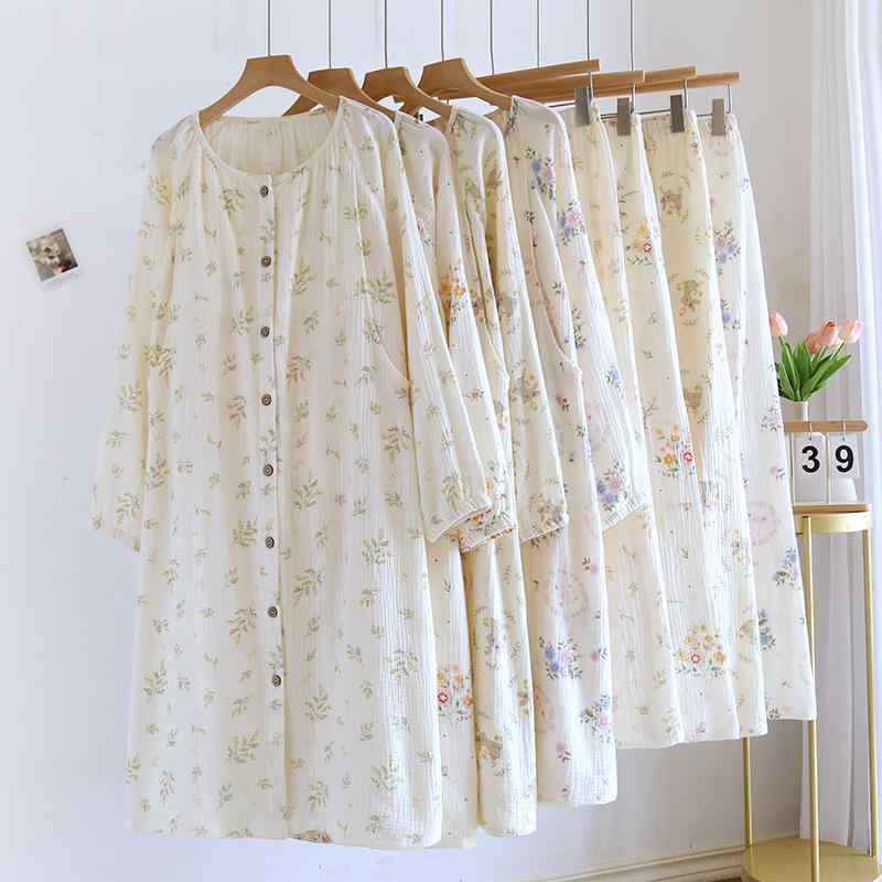 パジャマ レディース 春夏秋 長袖 綿100％ 授乳口付き マタニティ ワンピース 産後 授乳服 ネグリジェ ..