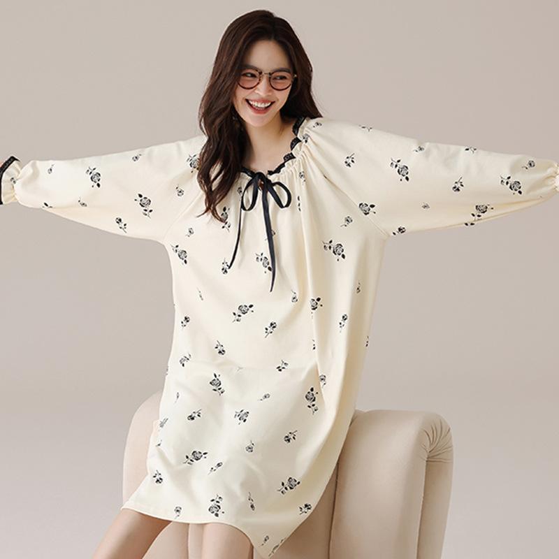 ワンピース レディース 春秋 パジャマ ルームウェア 部屋着 綿100% 抗菌 長袖 大きいサイズ ゆったり ..