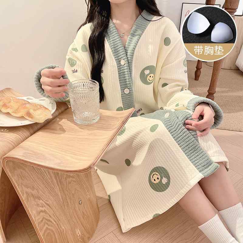 マタニティワンピース 秋冬 授乳服 産後 パジャマ ルームウェア 厚手 エアコットン 妊婦 レディース 胸..