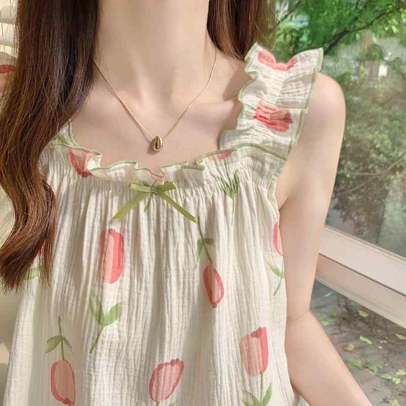 ワンピース レディース 婦人服 寝巻き パジャマ 浴衣 綿100% 快適 柔らかい かわいい 花柄 蝶結び ノー..